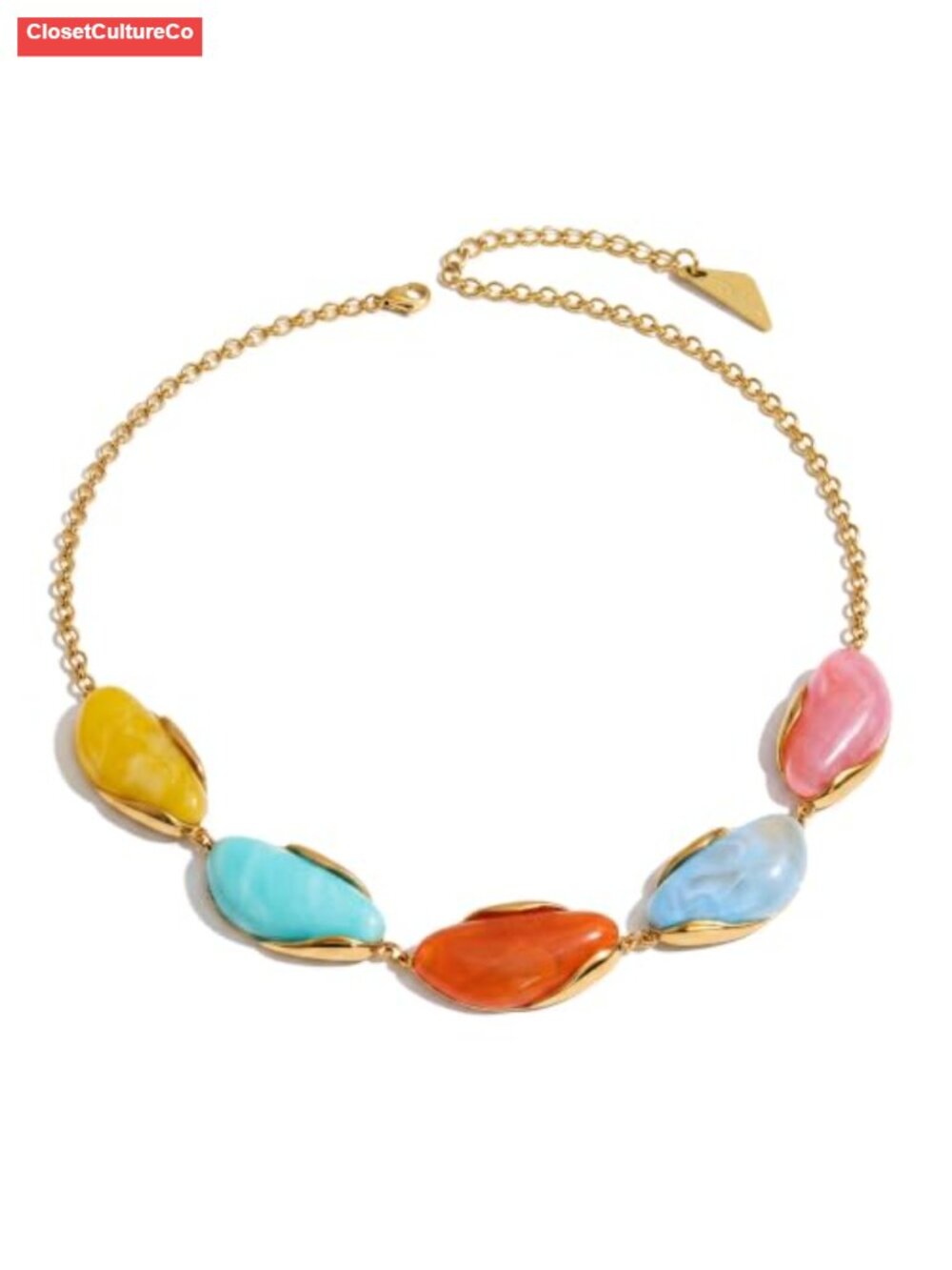 Chunky Resin Teardrop Statement Necklace 18K Gold Plated Chain